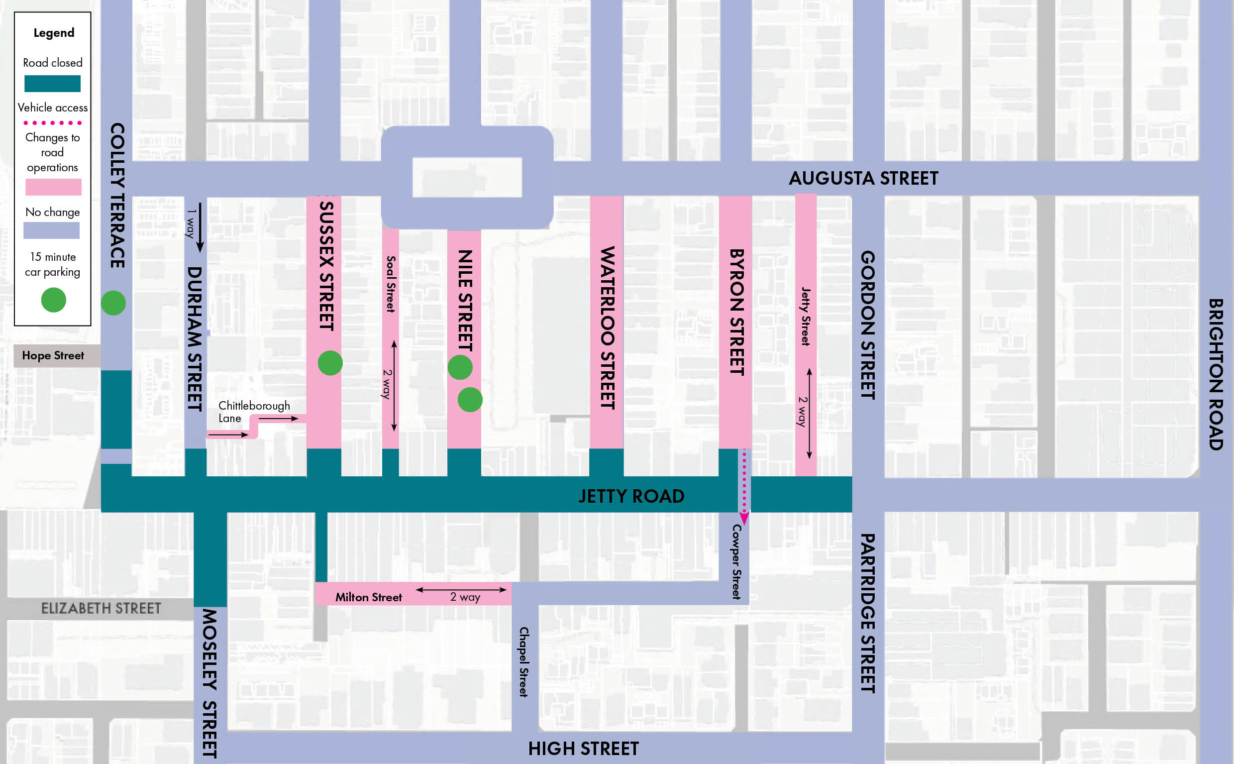 Map showing coloured streets