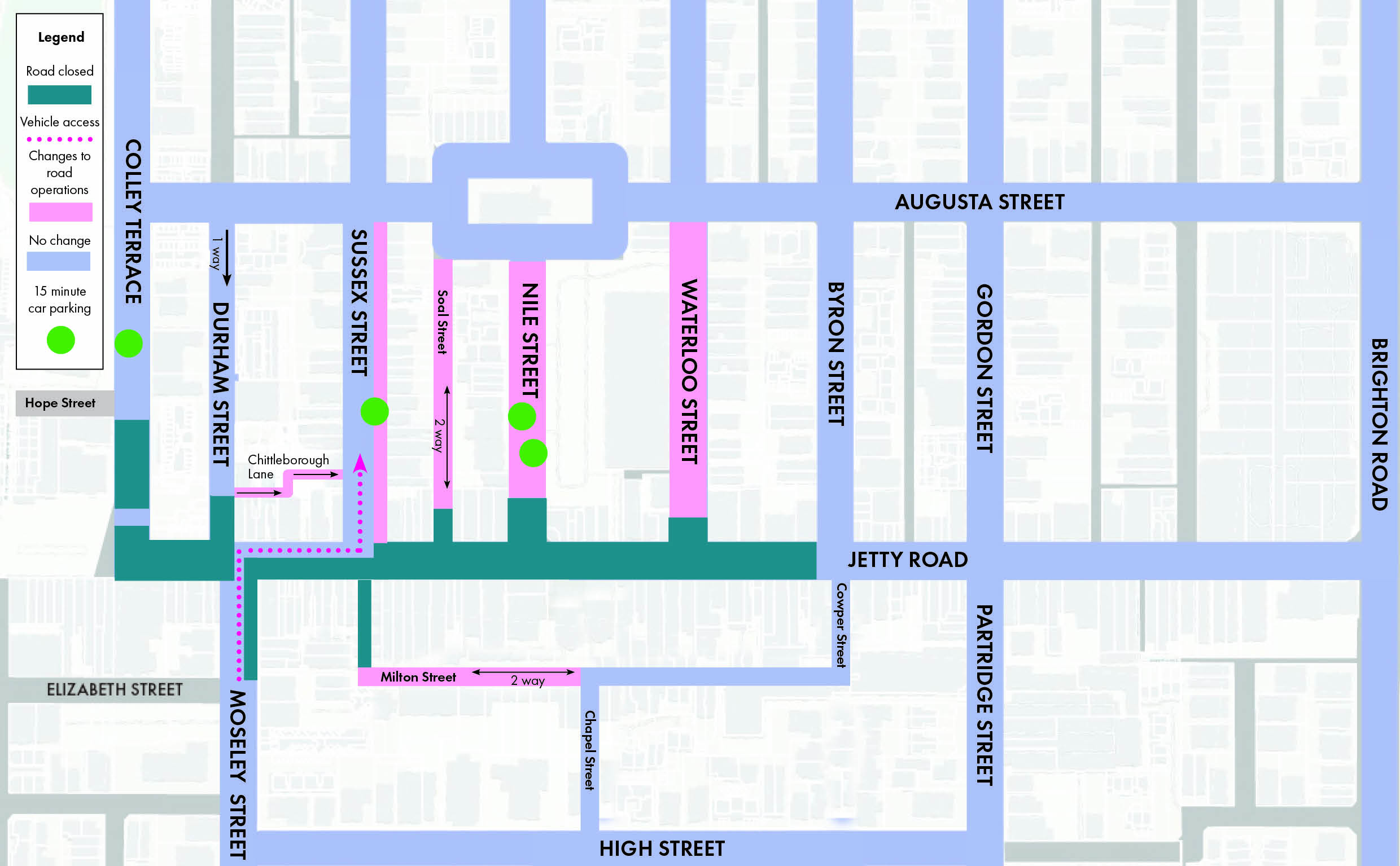 Map showing coloured streets