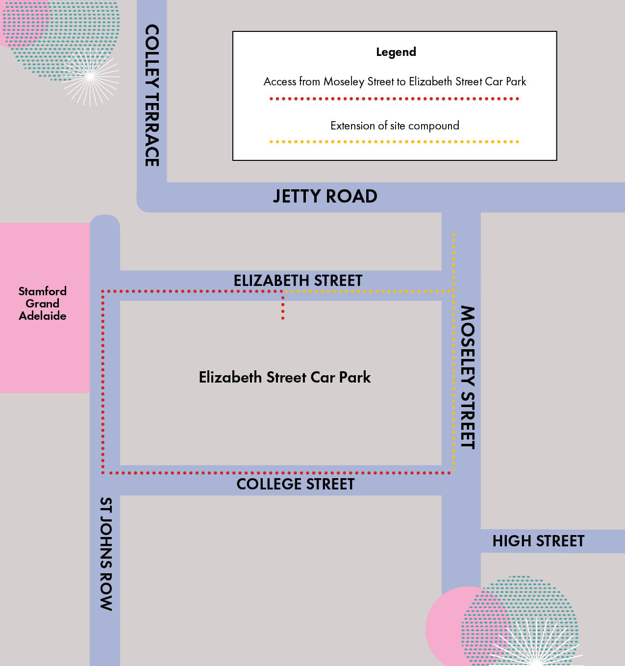 Simple map showing coloured streets
