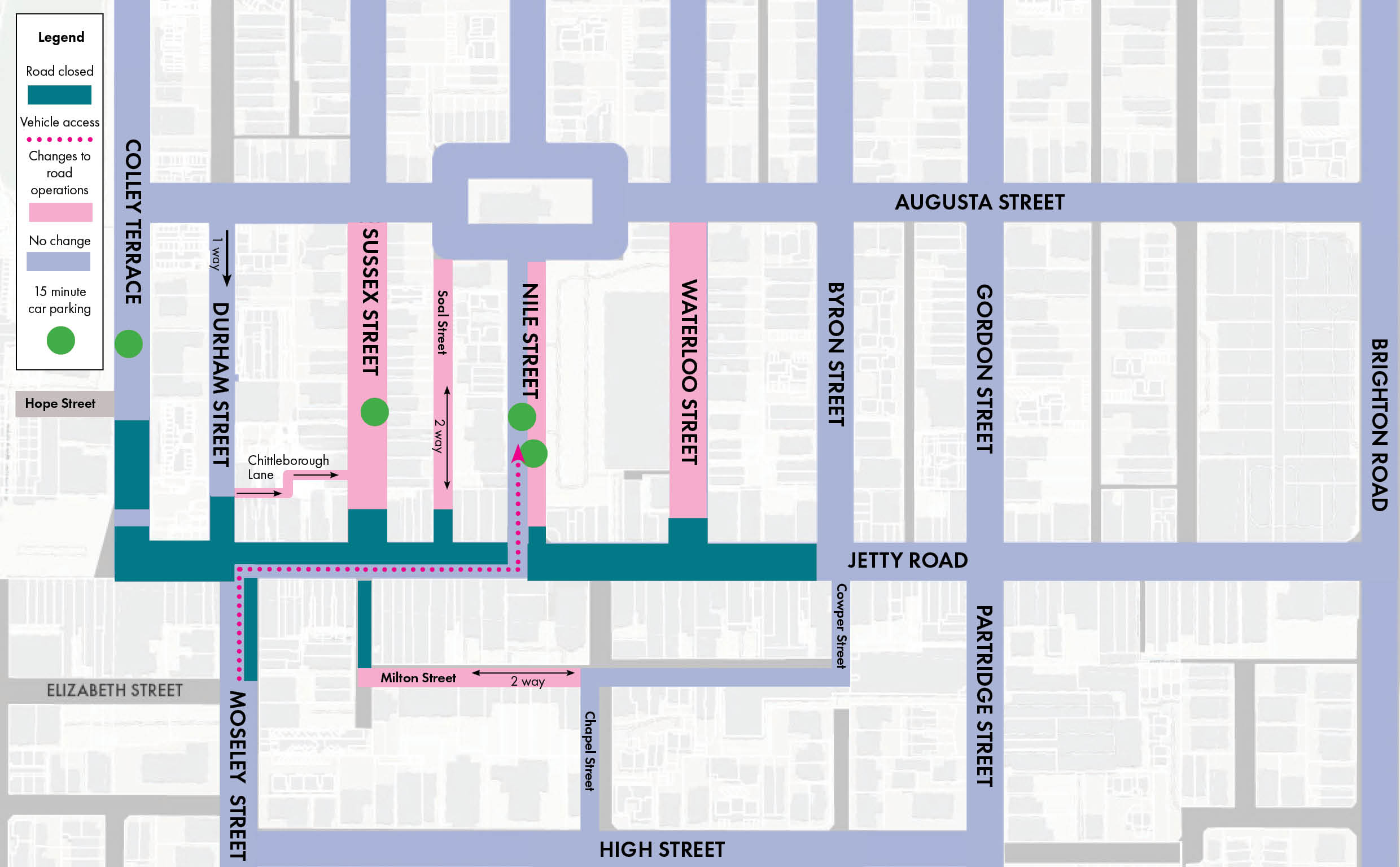 Map showing coloured streets