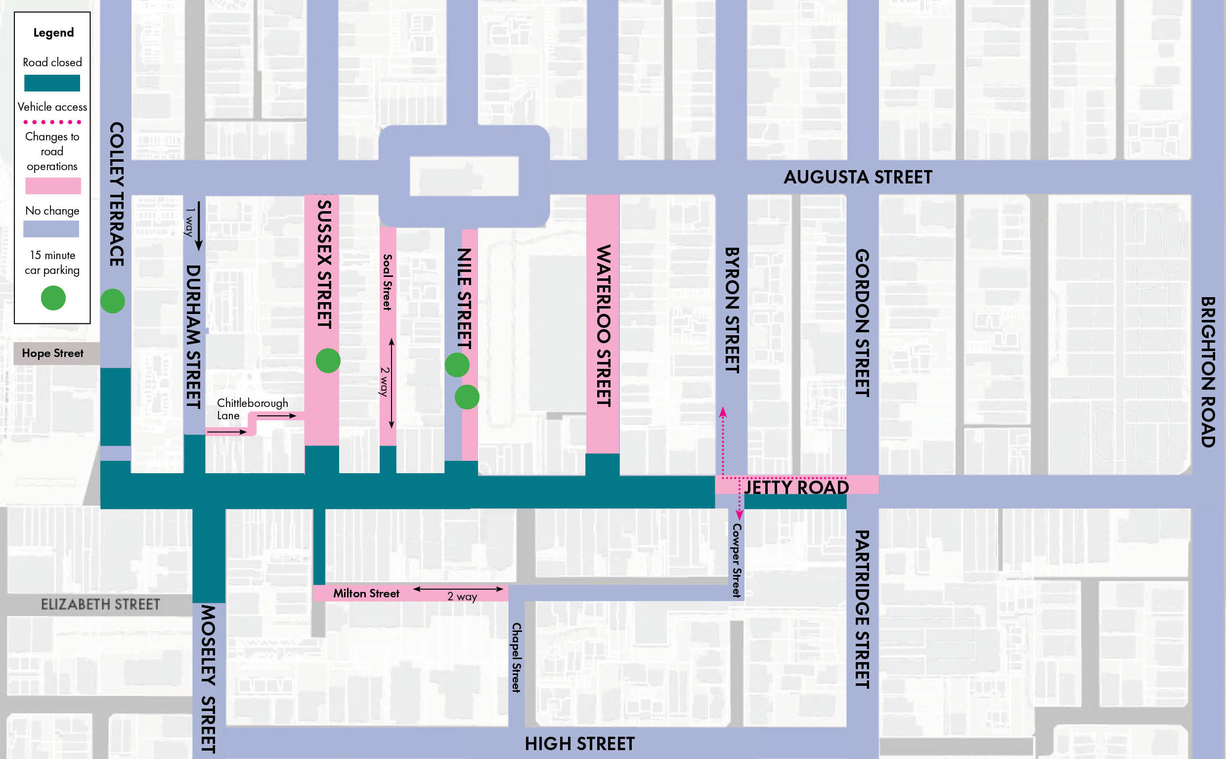 Map showing coloured streets